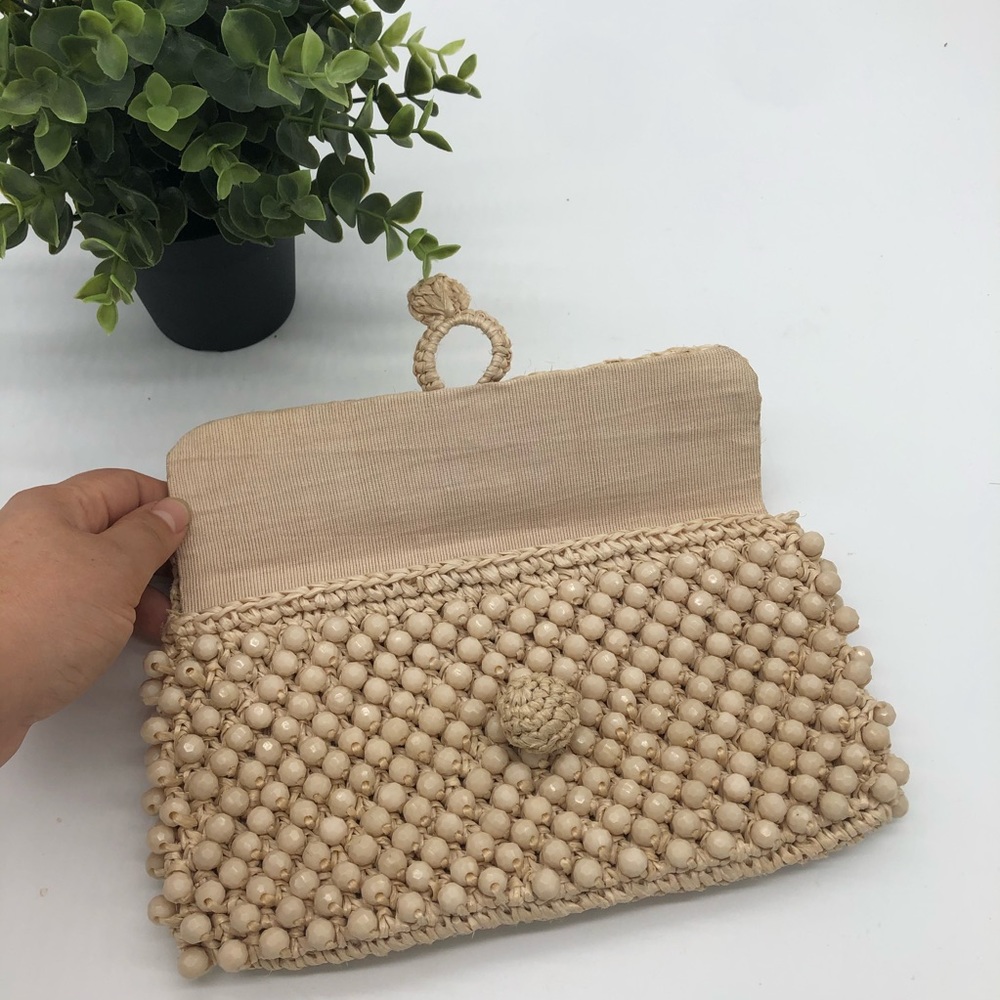 BOHEMIAN NWOT Macrame Beading Cream Colored Clutch - Picture 7 of 11